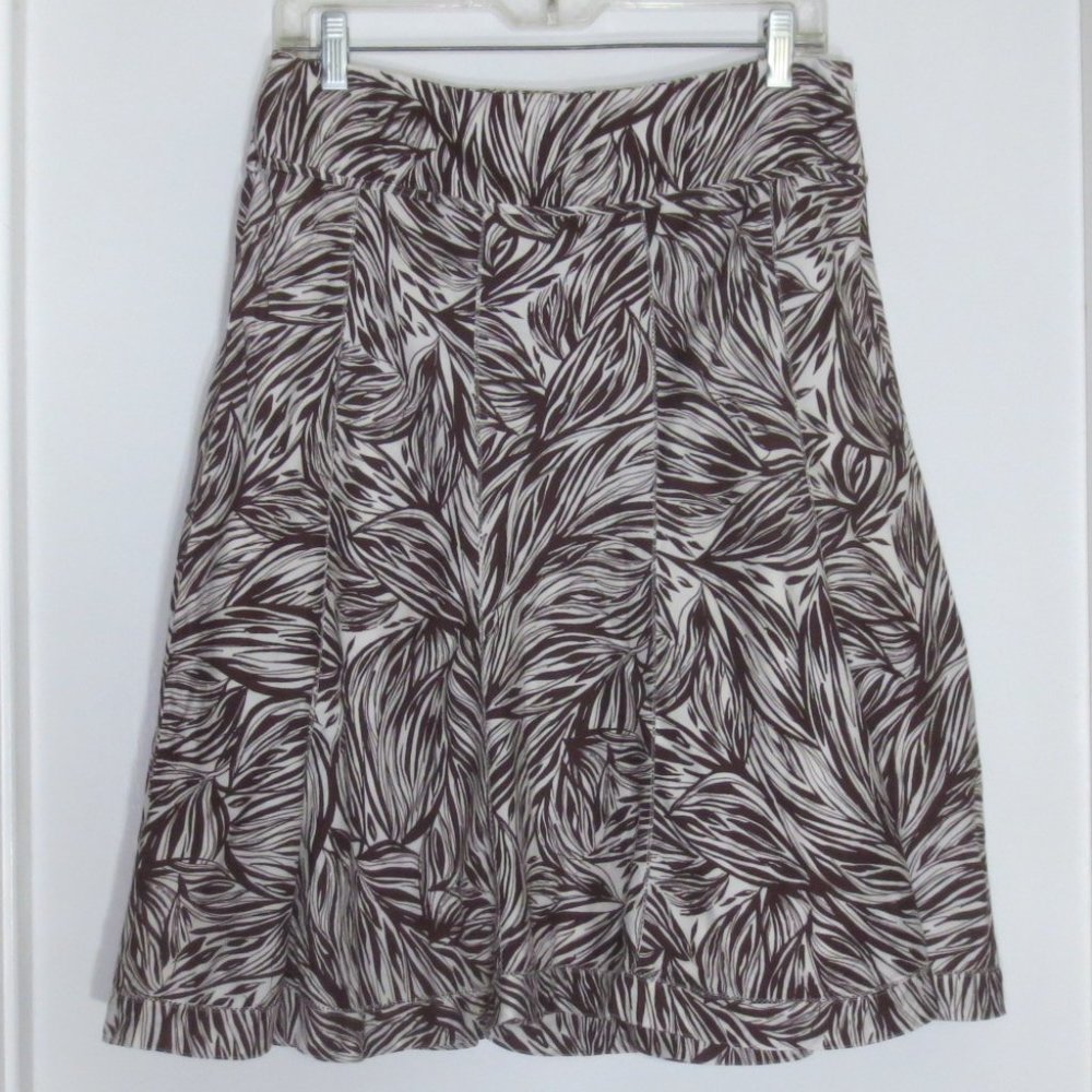 NEW Ann Taylor Skirt Midi A-Line Russet Brown Botanicals Print Cotton Size 8